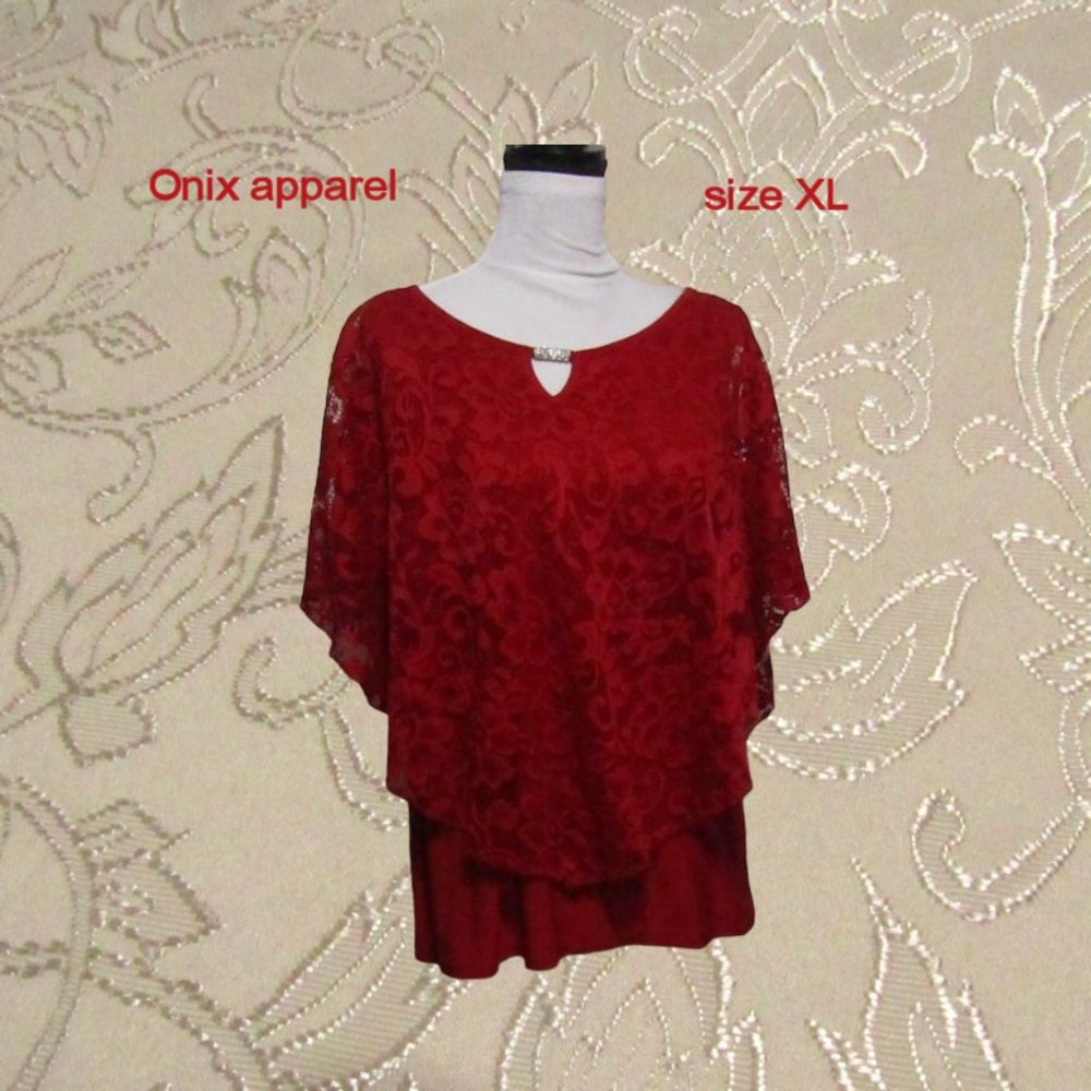 Onix apparel womens size XL blouse sleeveless with lace cape red
